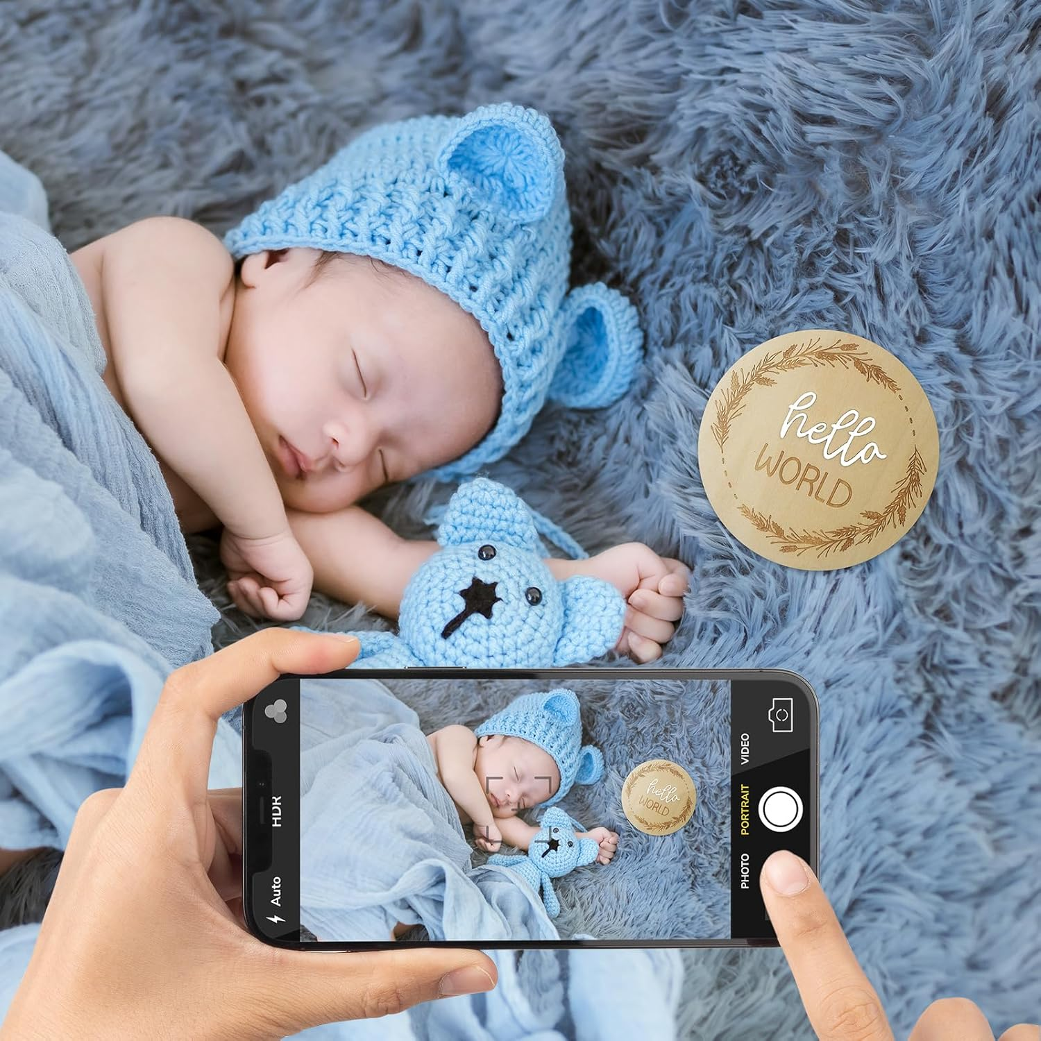 7 Pack Monthly Baby Milestone Discs &ndash; Double-Sided 3D Wooden &ldquo;Hello World&rdquo; Sign, 4" Signs for 1-12 Monthly Milestones & Announcement Props, Newborn Photography Keepsake Gift for Boys & Girls (White) image number 2