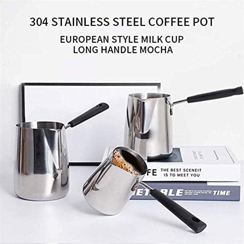 Coffee Pot Durable Turkish Coffee Pot Induction Cooker Teapot Moka Coffee Pot Kettle Gas Stove Heating Stainless Steel Milk Jug Latte Pot -600Ml(1Pcs) image number 5