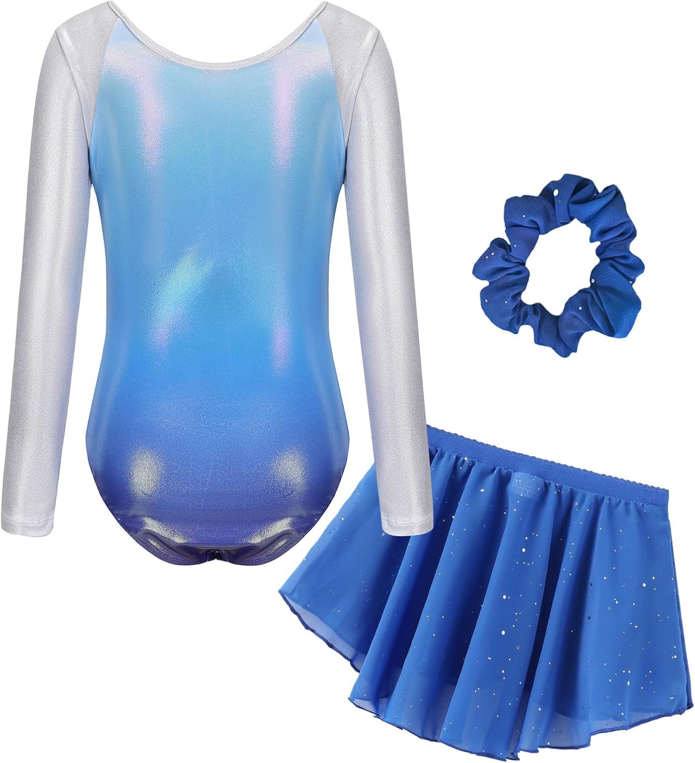 FEOYA Girls' Multicolour Gymnastics Leotard Skirt Set Long Sleeve Ballet Outfit image number 6