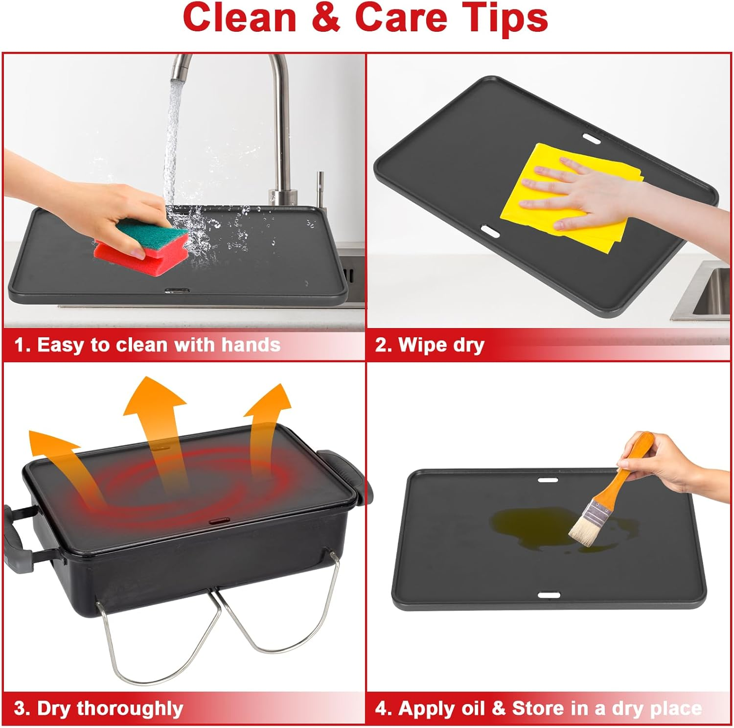 80631 Cast Iron Cooking Griddle for Weber Go-Anywhere Charcoal and Gas Grills, 16"X10" Grill Griddle Pan, Portable for Indoor Stovetop/Outdoor Camping BBQ, Replacement for Weber 70211 3634 67195 image number 6