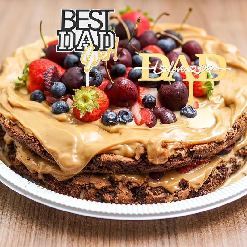 Yangqian 4Pcs Best Dad Ever Fathers Day & Birthday Cake Toppers - Gold, Black, Blue, Yellow Acrylic image number 5