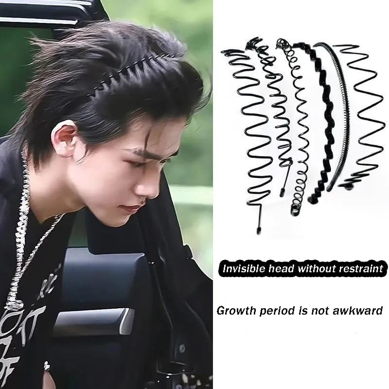 Wzenclave 6Pcs Hair Band, Male Invisible Compression Headband, Wavy Headband, Plain Circle, Korean Facial Wash, Sports Headband, Popular Hairband, Female Hairpin, Metal Men Headbands Women Hair Bands image number 1