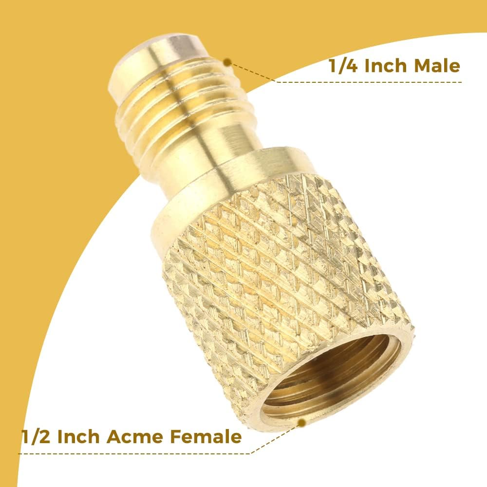 Mtsooning 2 Pcs R134A Brass Adapter Fitting, 1/4" Male to 1/2" Female Freon Refrigerant Tank Adapter with Valve Core Replacement for AC Refrigerant System Vacuum Pump Port Connection image number 5