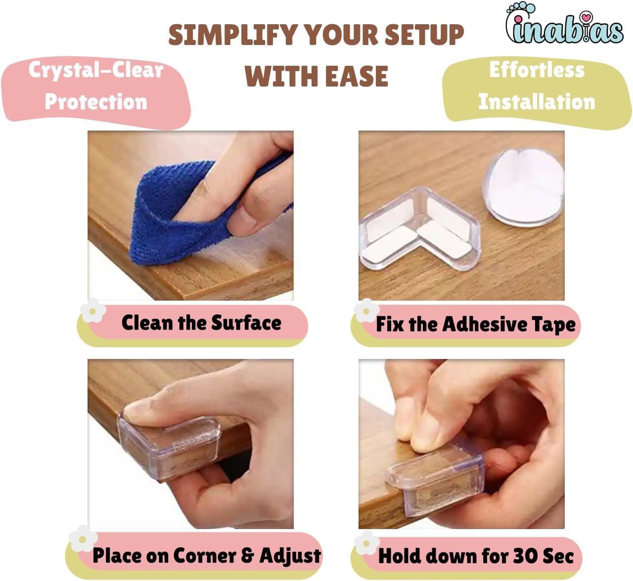 Inabias 12 Pack Corner Protectors for Kids -Clear Silicone Edge Guards Baby Proofing Corner Bumpers with Strong Adhesive for Table, Furniture, Baby Safety & Toddler Protection (6 R + 6 L) image number 2