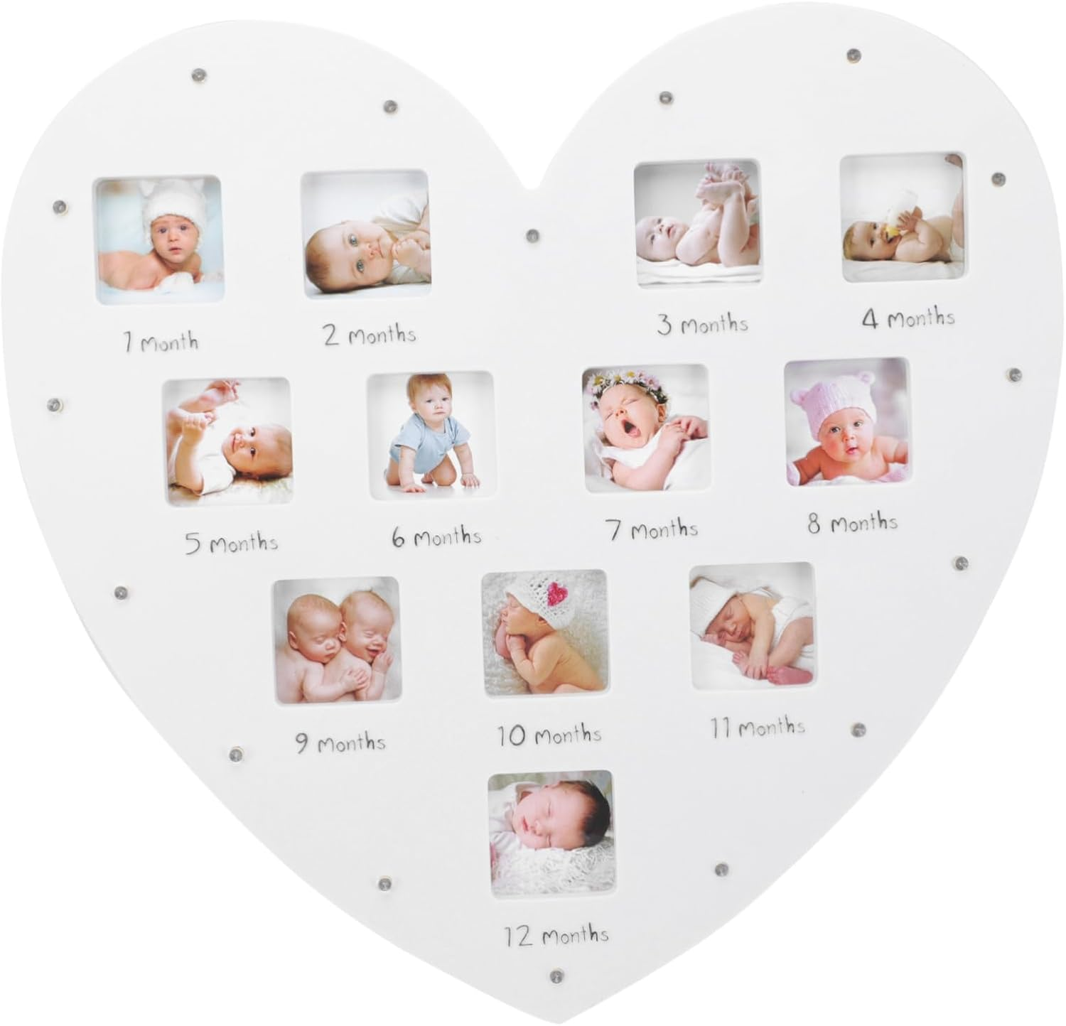 SHOWERORO 1Pc Heart Shaped Photo Frame with LED Light Month Growth Record Keepsake Display Durable Memory for Newborns Wall Tabletop Decoration for Celebrating Milestones image number 4