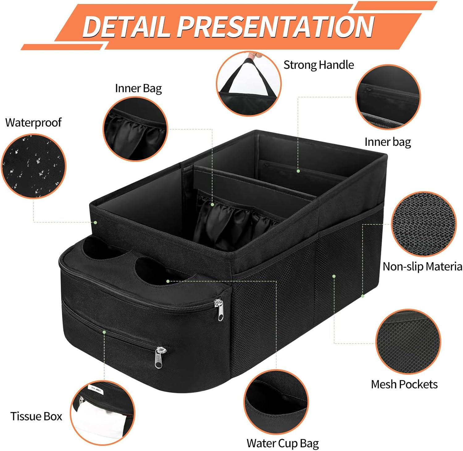 Car Seat Storage Organizer,Car Organizer Backseat,Passenger Seat Storage Box,Foldable Car Seat Organizer,Nonslip Backseat Car Organizer,Waterproof Passenger Seat Organizer for Cars Vans