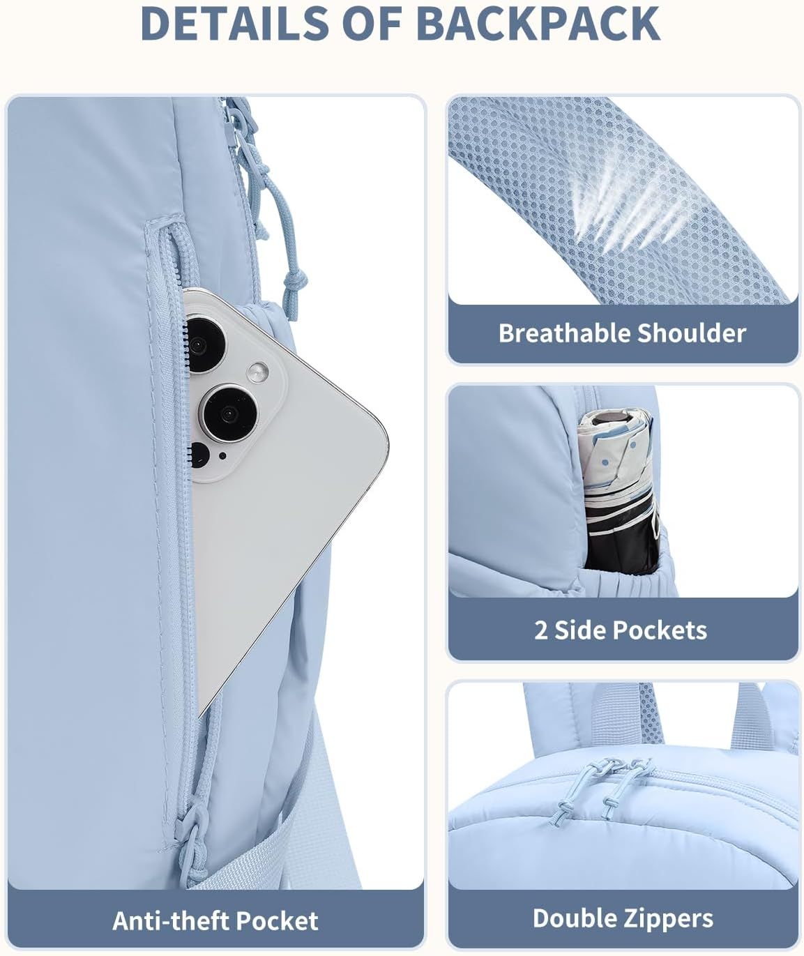 Ceneda Gym Backpack for Women, Lightweight Puffer Backpack with Shoe Compartment, Wet Pocket & Cup Holder image number 6