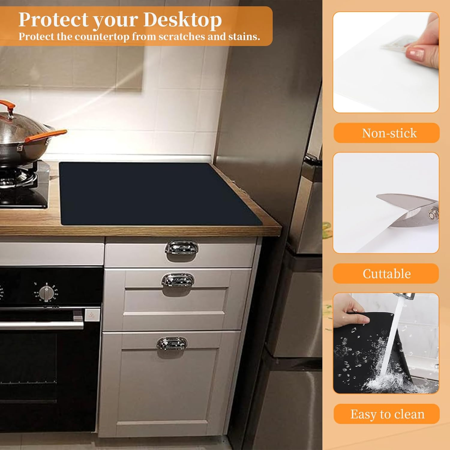 40X60Cm Silicone Mats for Kitchen Counter, Painting Countertop Protector Mat, Waterproof Heat-Resistant Non-Sliptable Protector Mat, Pastry Rolling Dough Pad, Dinner Placemat, Black+White (2 PCS) image number 4