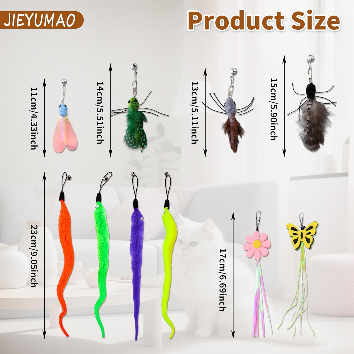 10Pcs Multicolor Cat Wand Attachments, Cat Teaser Toy Refills for Playing, Exercising, Adult Cats image number 5