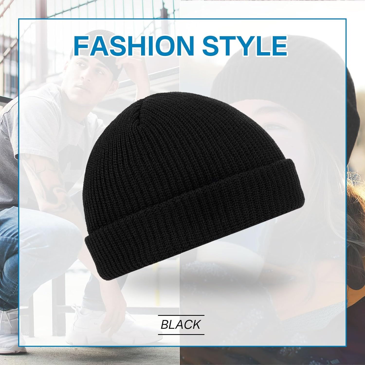 Lyvixora Casual Short Thread Hip Hop Hat, Warm Fisherman Beanie for Men and Women, Unisex Winter Warm Knit Hat Black image number 3