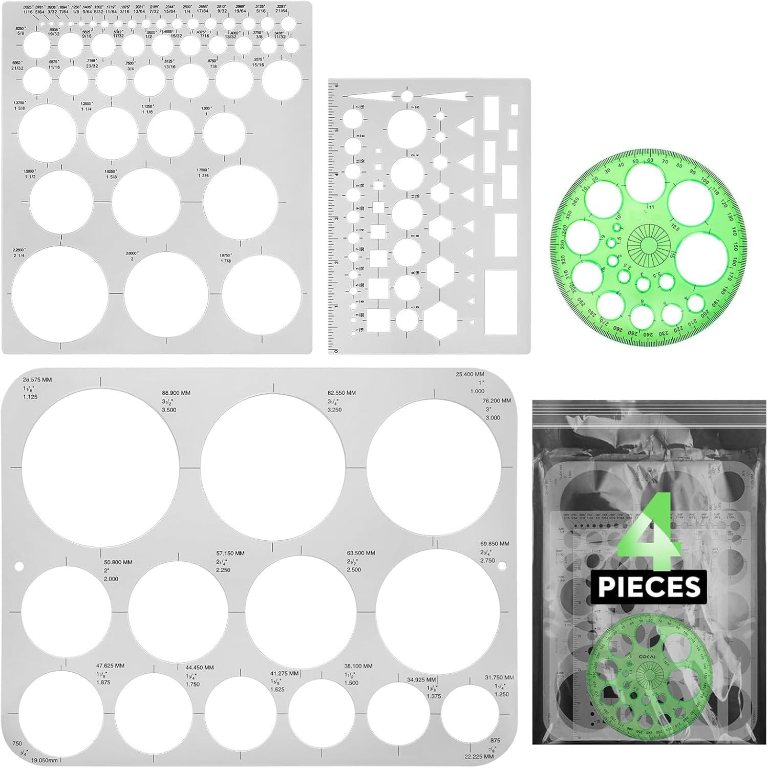 Circle Template & Stencil 4-Pack Set Drafting Templates for Architecture, Engineering, Art Design, Office & School Multi-Size Reusable Drafting Tools image number 4