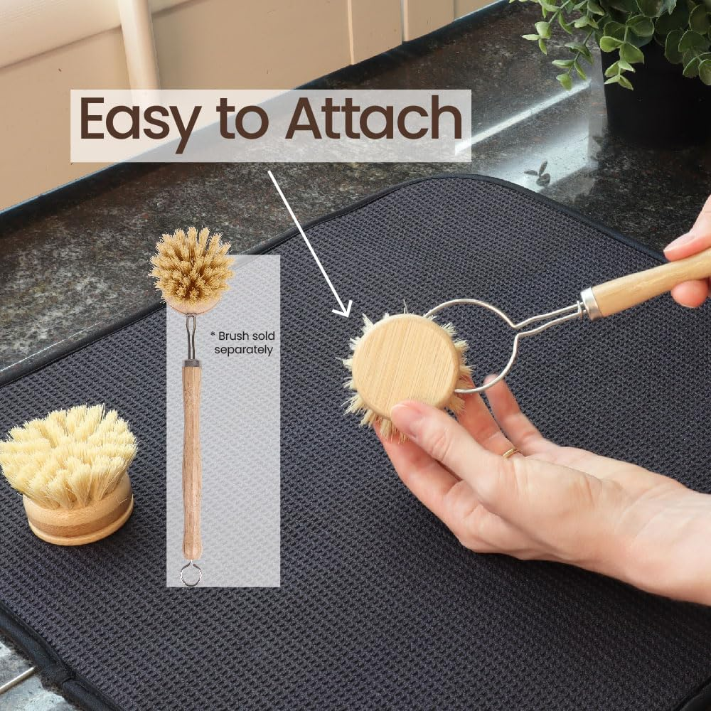 Eco Basics Plastic Free Dish Brush Refills, 2 Pack - 5X5X4.5Cm, Natural Bamboo Base, Tough Tampico Fibers, Biodegradable, Easy Clip-On Design for Sustainable Cleaning image number 5
