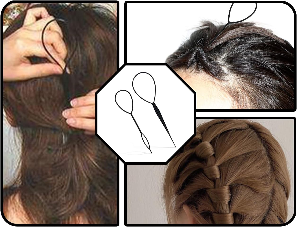 Lhbwhiz Pack of 2 Hair Tail Twister, Hairstyle Aid for Quick Spiral Braiding, Hair Tail Twister, 1 Large 1 Small (Black) image number 6