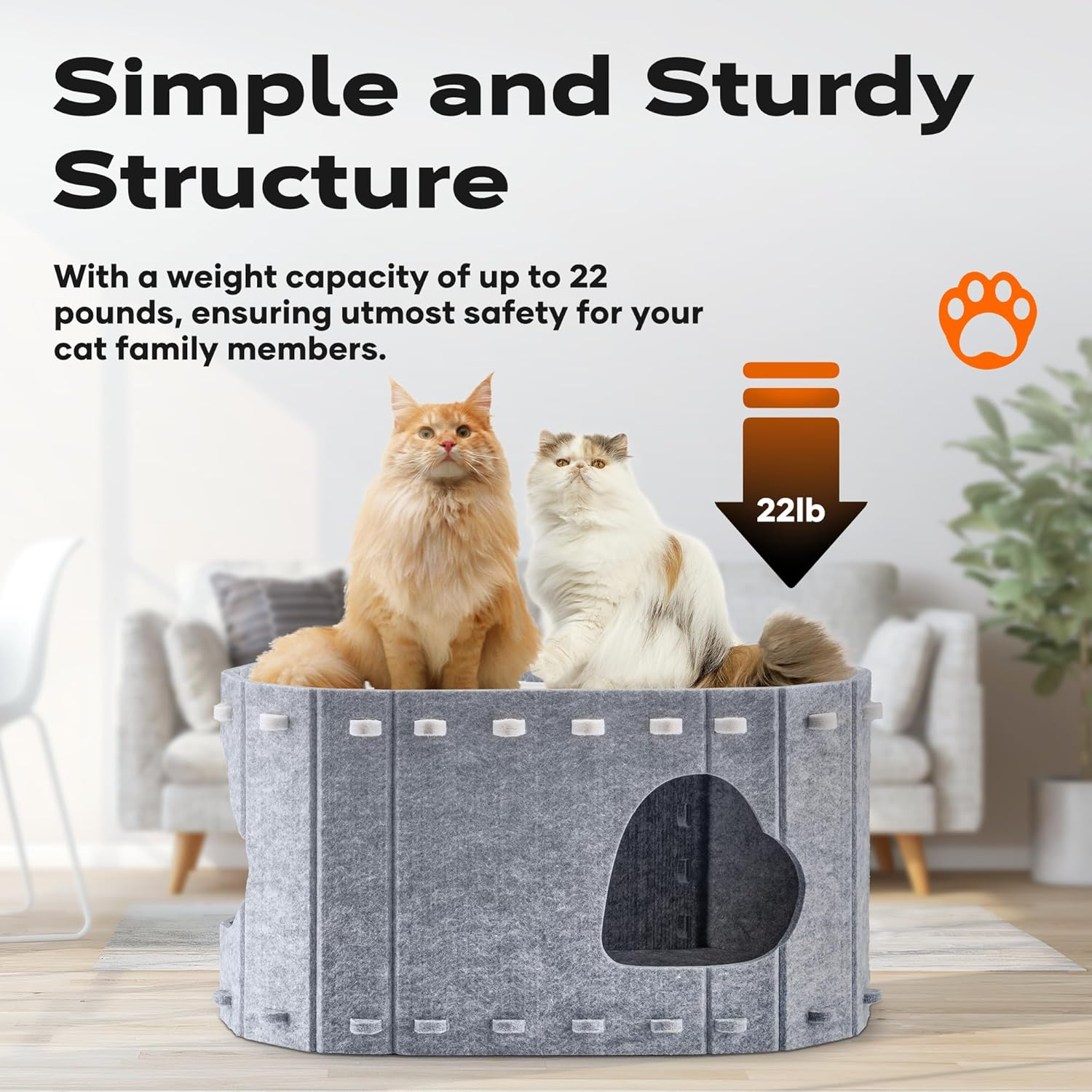 Cat Bed for Indoor Cats, Foldable Felt Cat Cave, Cat Tunnel Enclosed Bed Cat House for Large & Multiple Pet Cats up to 10 Kg, Scratch Resistant Cat Condo, Cat Hideaway