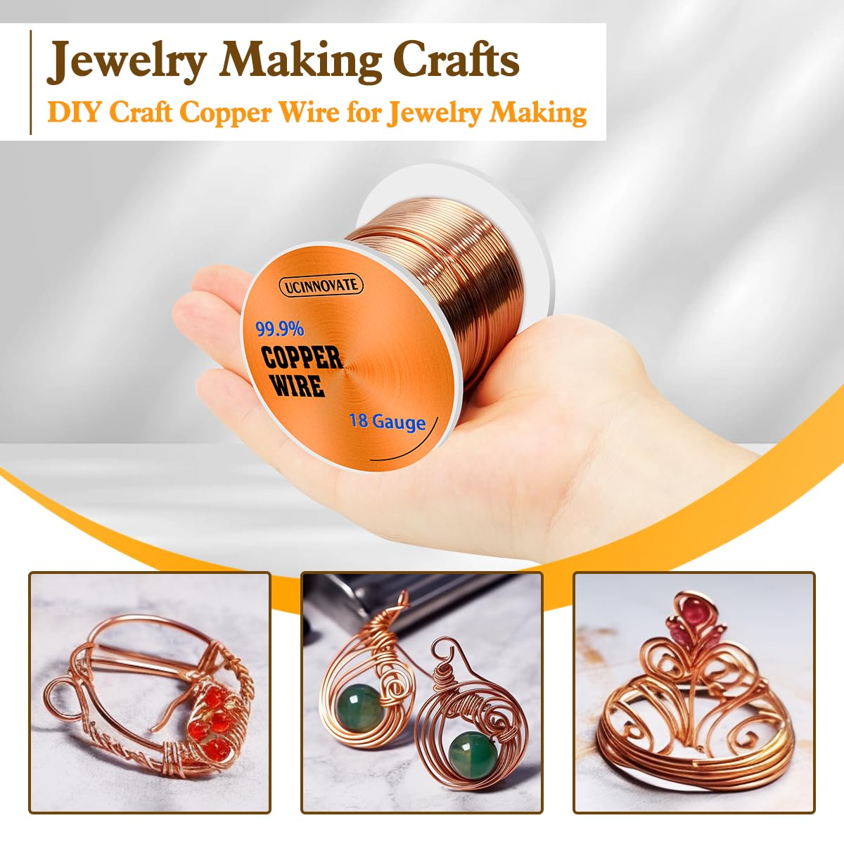 UCINNOVATE 18 Gauge Pure Copper Wire, 18 AWG 99.9% Bare Copper Wire 105FT / 32M 1/2 BL Spool, Solid Soft Copper Wire for Jewelry Making Craftwire, Cooper Wire Coil for Electroculture Gardening Antena image number 5