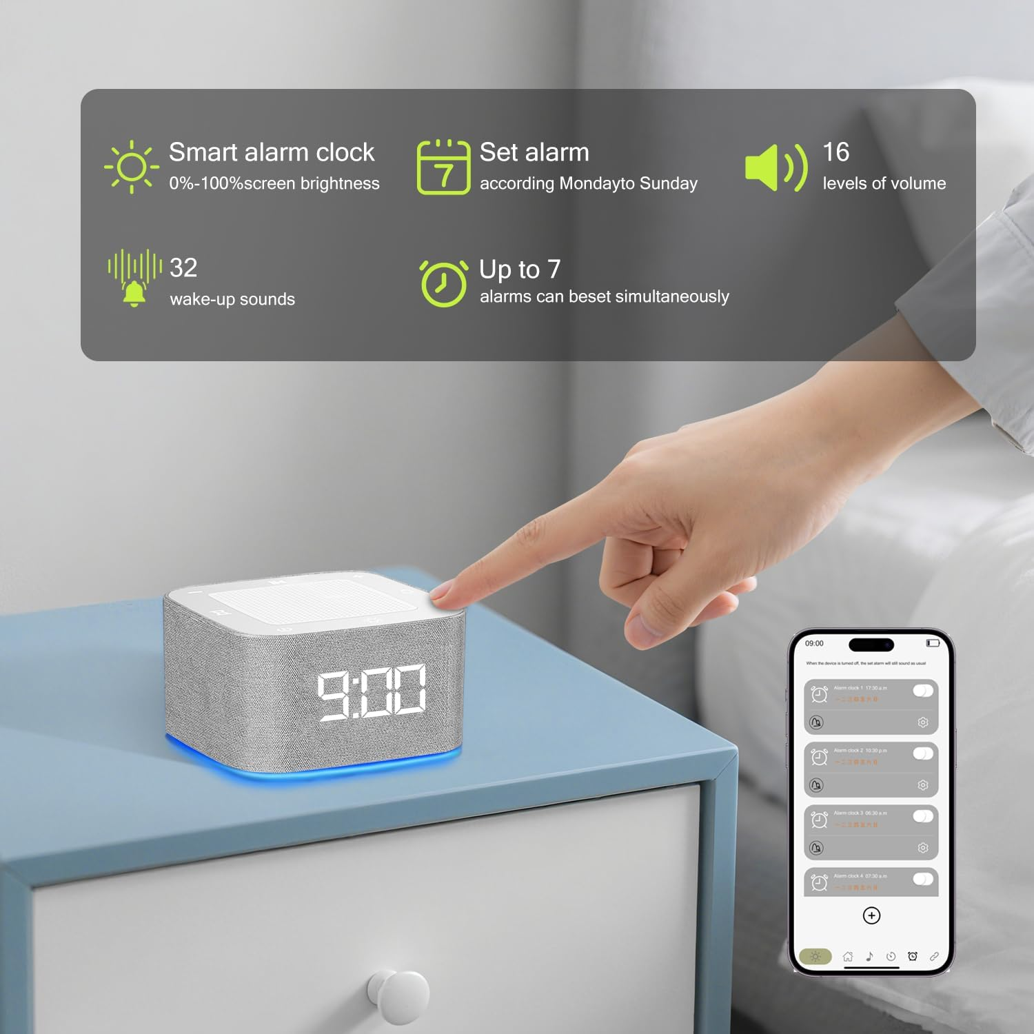 WEKUBA White Noise Machine & Alarm Clock 2-In-1，32 Soothing Sounds, 8 Night Lights, App Control, USB Rechargeable, for Adults & Baby，Usb Rechargeable, Portable Sound Machine for Home, Travel image number 1