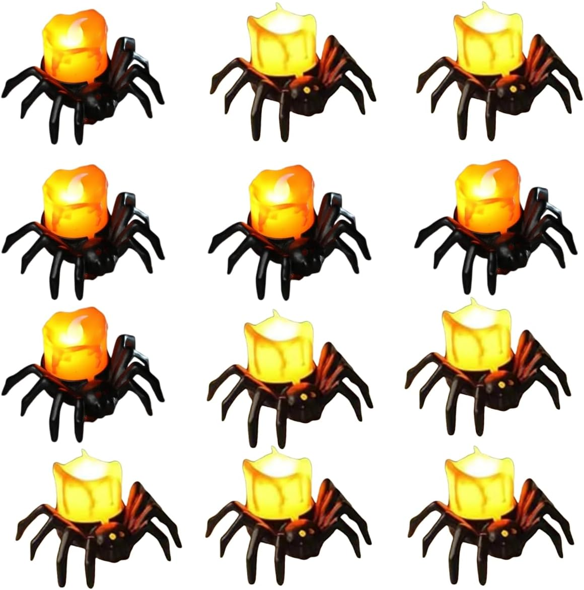 Halloween Spider, 12 Pcs LED Lights Flameless Candles Spider Halloweens Decoration, Halloween Prank Props Spiders, Spiders Realistic Scary Halloweens Deco image number 6