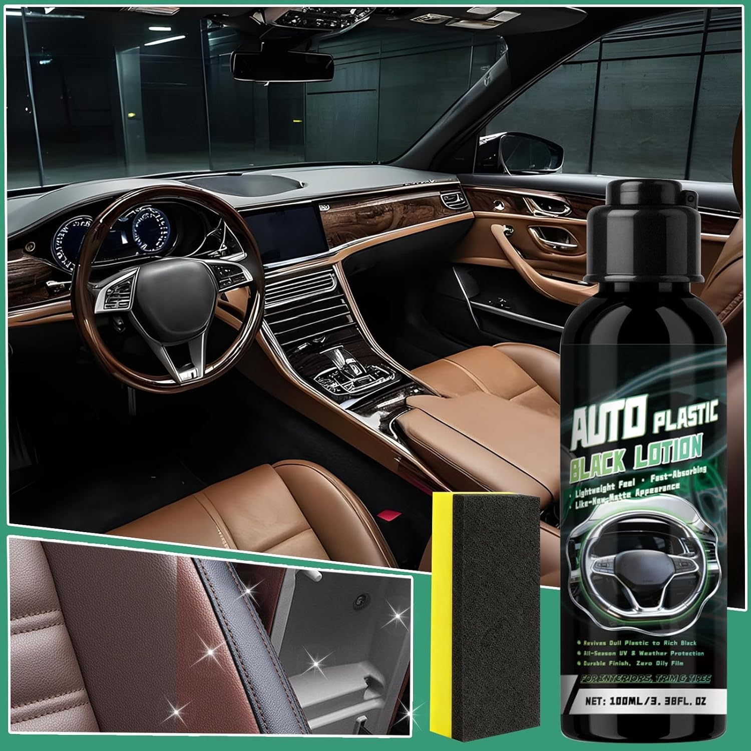 Black Trim Restorer Automotive | 100Ml Car Interior Cleaner - Seat Dash Cleaning Solution - for Upholstery Seat Bumper Furniture Door Steer Wheel Console Appliance image number 5