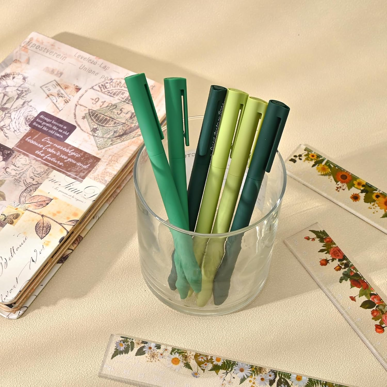 BAYTORY 8Pcs Colored Gel Pens, 0.5Mm Fine Point Multicolored Ink Pen，Colorful Pens Smooth Writing for Note Taking and Marking Supplies (Green) image number 2