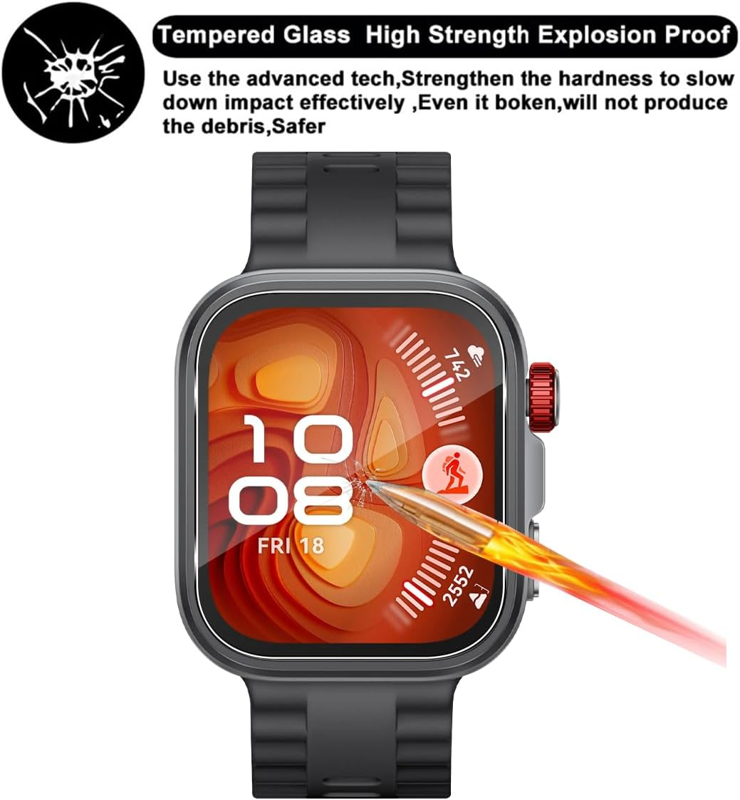 GEEMEE Pack of 3 Tempered Glass Screen Protectors for Huawei Watch Fit 4 Pro, Waterproof Tempered Glass Film, 9H Screen Protector, HD Anti-Scratch Screen Protector, Shatterproof, Bubble-Free Screen image number 4