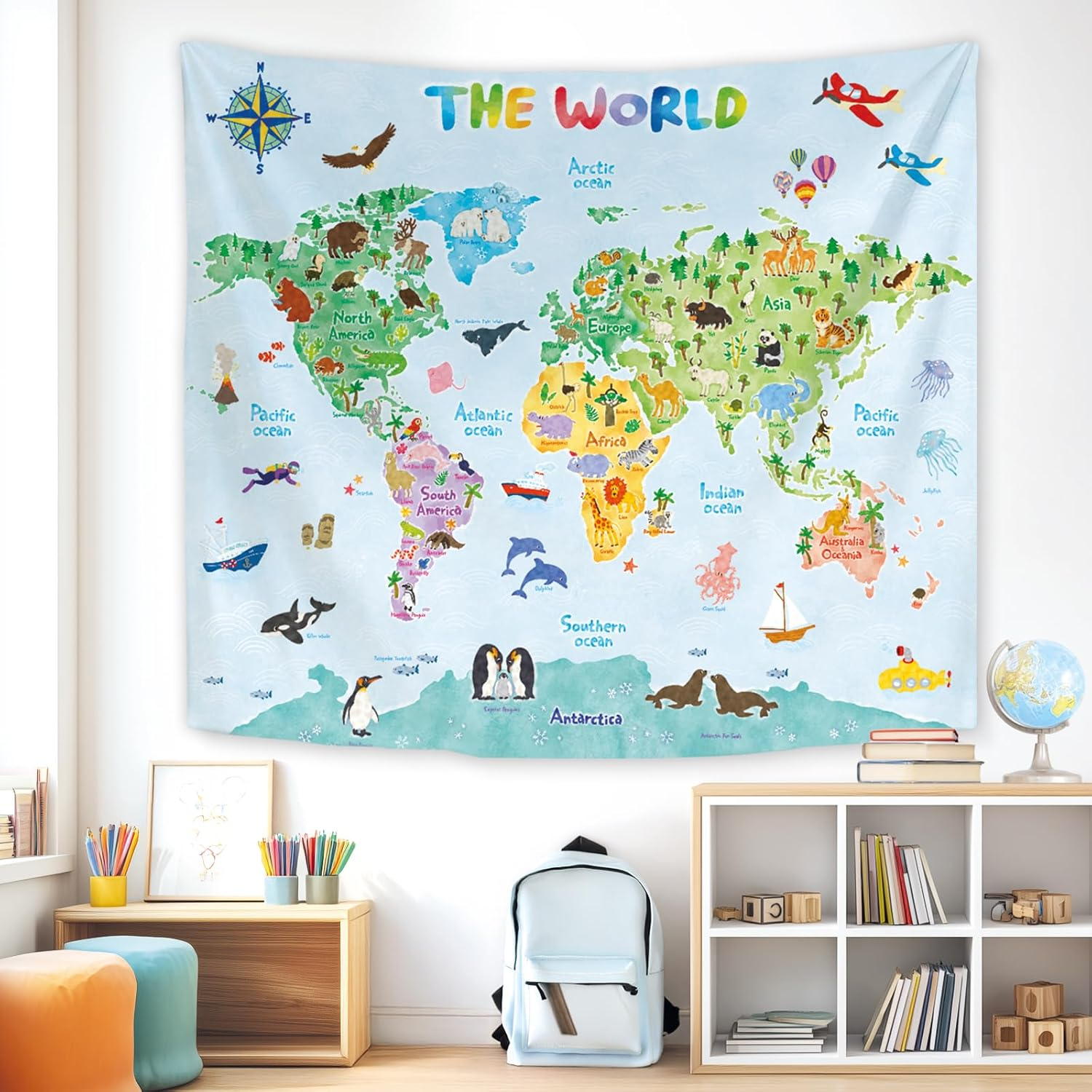 BASHOM TP-001 Animal World Tapestry Poster for Kids Educational Learning Wall Hanging for Bedroom Living Room Nursery Dorm Home Decor 60''X50''(150X130Cm) image number 3