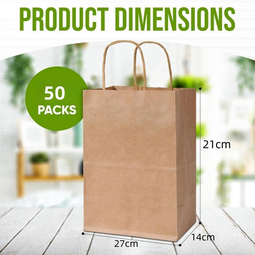 50Pcs Large Size 21 * 14 * 27Cm Natural Paper Gift Bags Kraft Paper Bags with Handles,Gift Bag Kraft Paper Party Gift Bag,Eco-Friendly Kraft Bags for Gifts,Business, Shopping, Retail Merchandise Bags image number 6