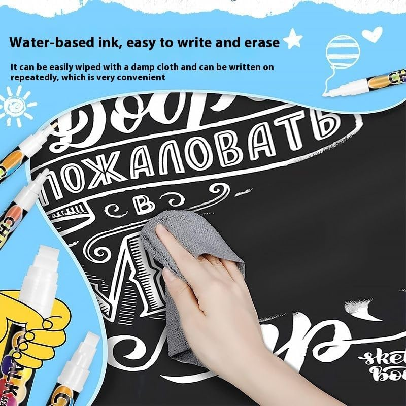 6Mm White Liquid Chalk Markers - Water-Based Ink, Easy to Wipe, Dust-Free, for Glass, Ceramic, Mirrors & Smooth Surfaces - Non-Toxic, Vibrant Colors, Perfect for Boards, Windows & DIY Crafts