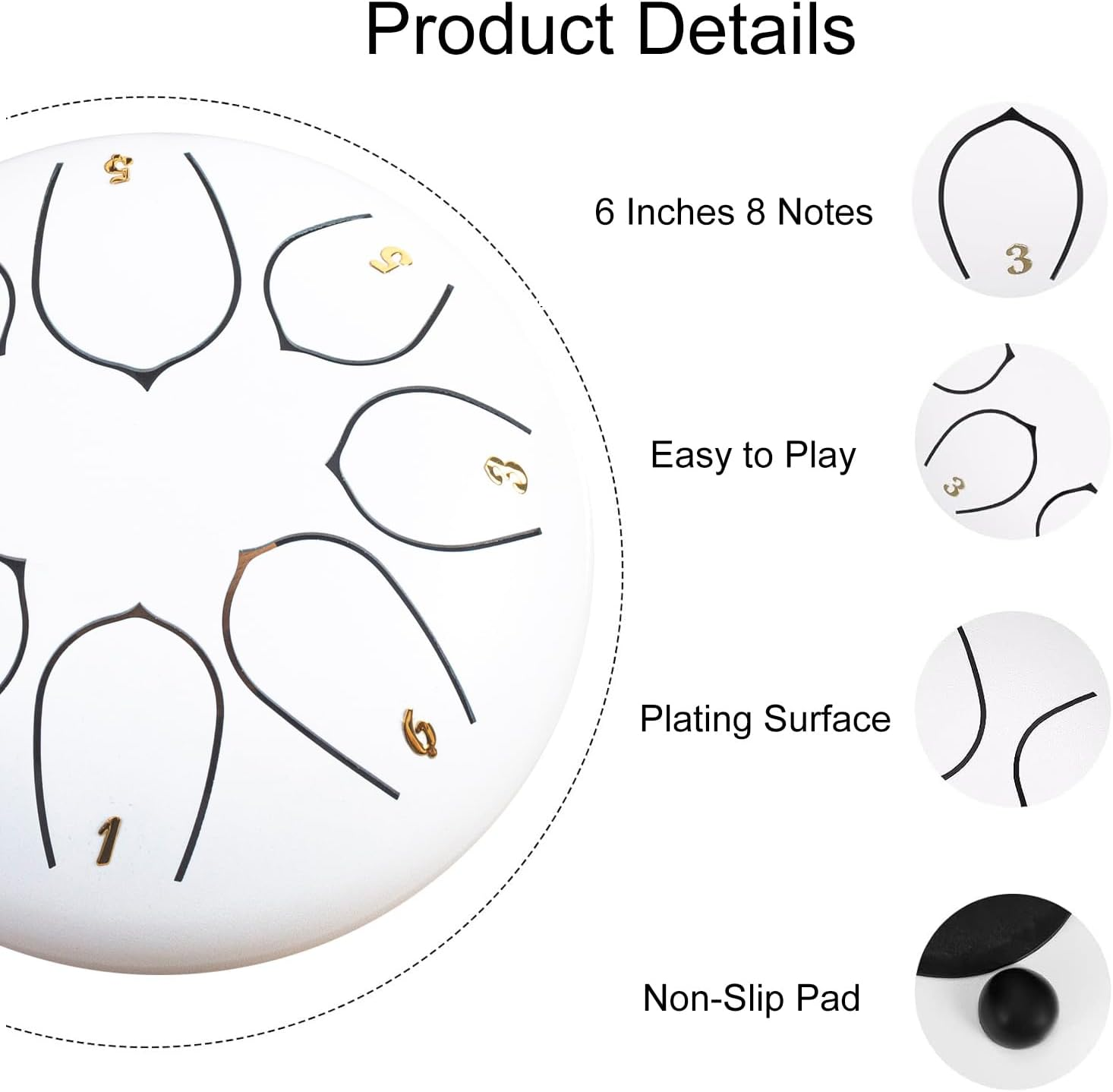 Lancoon Steel Tongue Drum with Hand Pan 6 Inches 8 Notes Durable Musical Instrument Soft Sound Rain Drum Non-Slip Easy to Play for Kids Yoga Meditation Entertainment - Gold image number 6