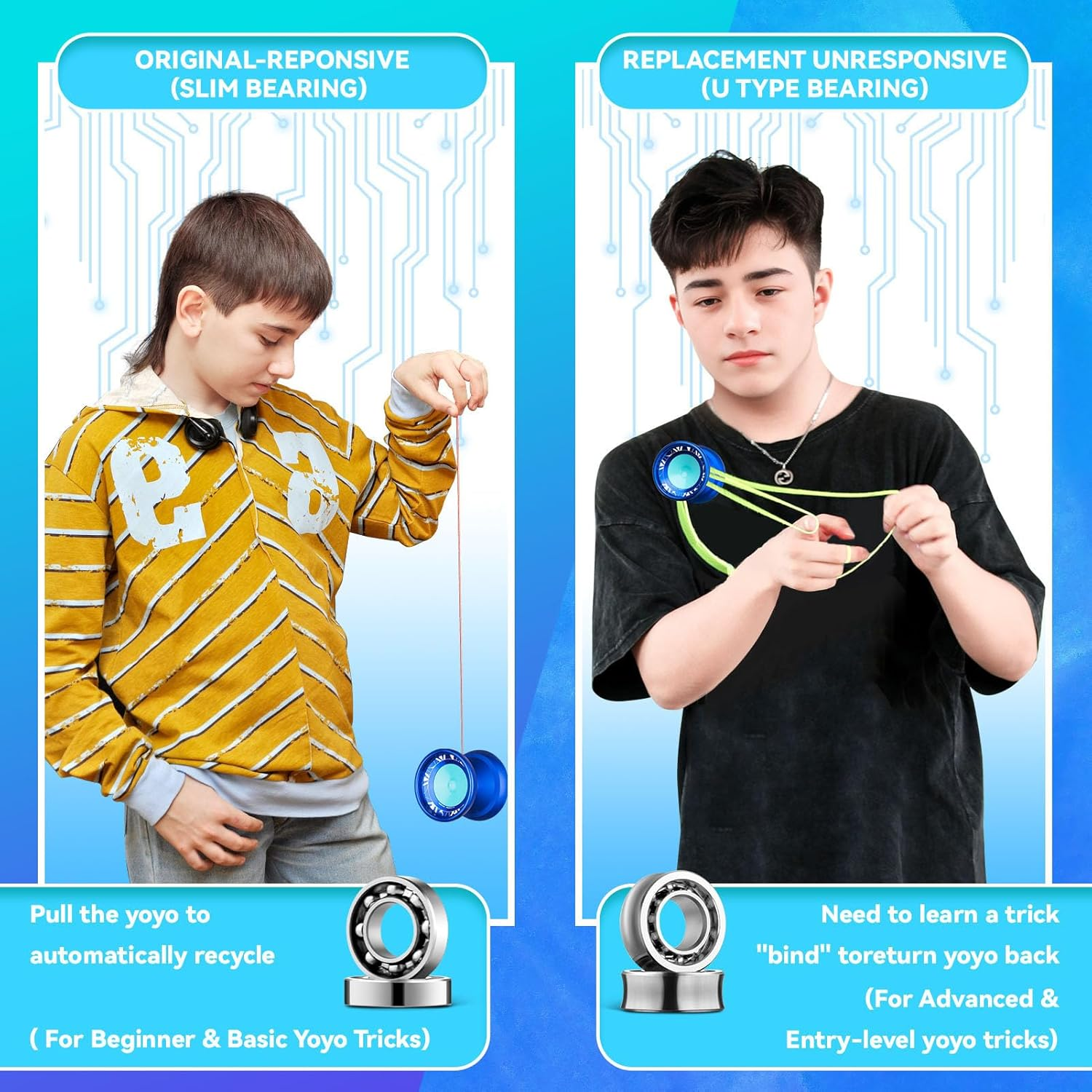 MAGICYOYO V11 Finger Spin Professional Unresponsive Yoyo for Intermediate Advanced & Extra Responsive Bearing for Beginners - Dual Purpose Trick + Glove + 12 Strings + Storage Case - Blue image number 2