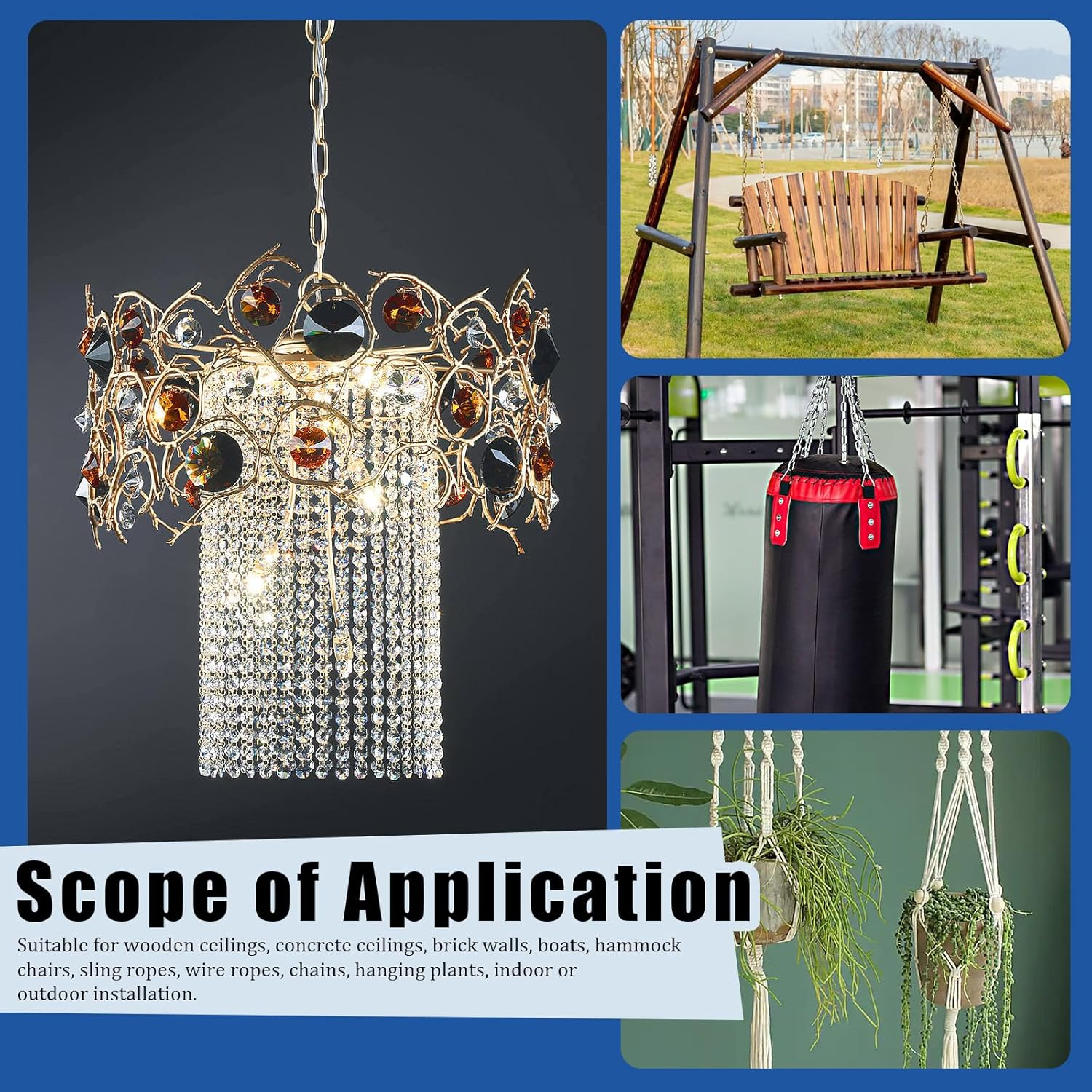 Glarks 40Pcs M8 Stainless Steel Pad Eye Plate Hook and Snap Hook Kit, Square Eye Plate U Hooks Heavy Duty Ceiling Hooks and Carabiner Clips Snap Hook for Ceiling, Mounting Hanging Hardware image number 1