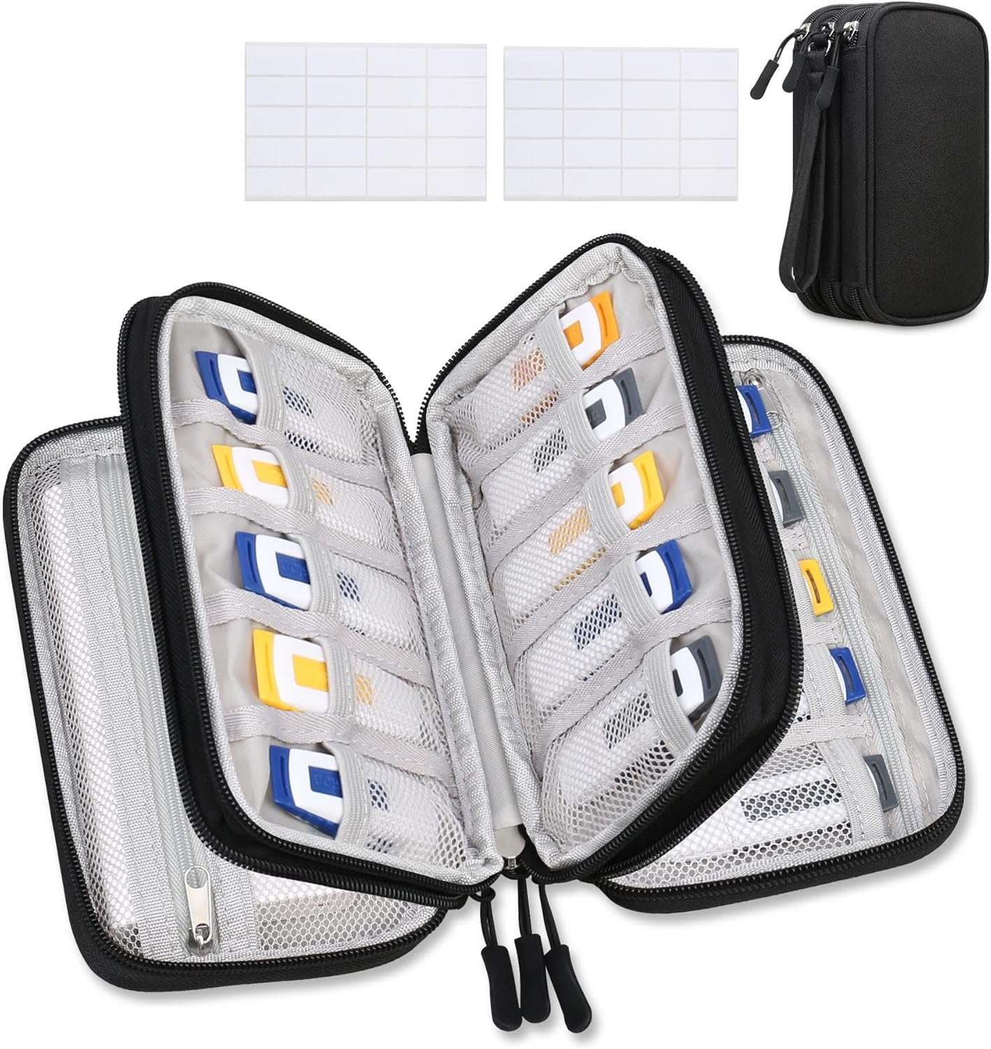 Lacdo USB Flash Drive Case with Labels, USB Case Organizer Thumb Drive Holder Portable Storage Bag Large Capacity for Sandisk/Samsung Flash Drives Jump Drive Memory Stick, SD Card, Cable, Black image number 6