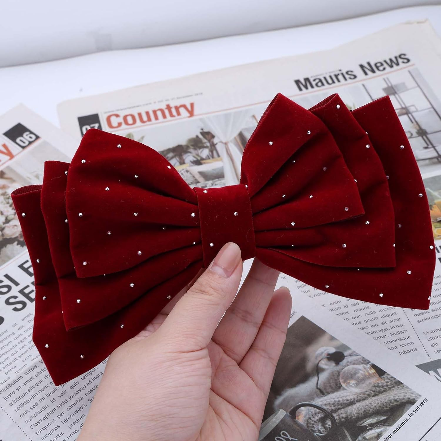 Large Hair Bows for Women Glitter Bow Hair Clips Velvet Bow Clips Cute Hair Bow Clips French Bow Crystal Bows Party Wedding Barrette Bowknot Hair Accessories Red image number 5