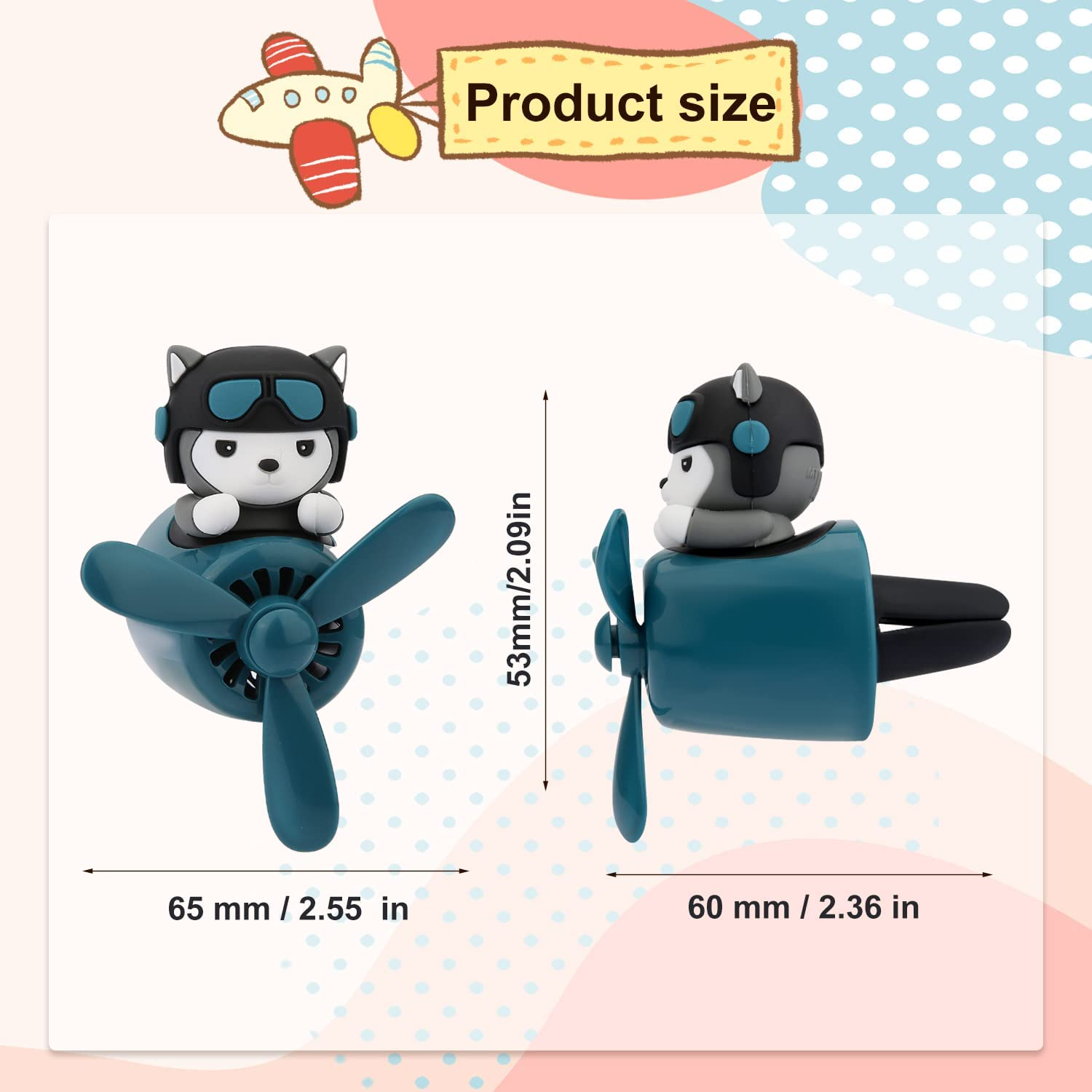 Cute Husky Dog Pilot Car Air Fresheners, Air Vent Clips Cute Cartoon Pilot Rotating Car Diffuser Decorations Interior Aesthetic Car Air Outlet Clips for Car Air Conditioner Women Men