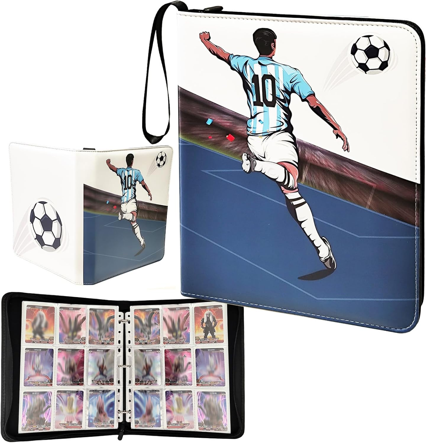 Trading Card Binder, Game Card Collection Album Holder Book Card Holder Carrying Case Gifts for Boys Girls (Soccer) image number 1