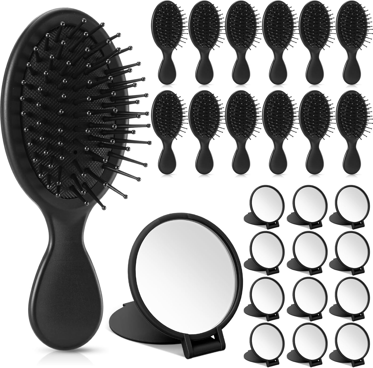 Meanplan 24 Pcs Mini Hair Brush Set 12 Travel Wet Dry Hair Combs Pocket Detangling 12 Compact Folding Makeup Mirrors for Spa Sleepover Birthday Bridal Shower Bachelorette Christmas Party Gift(Purple)
