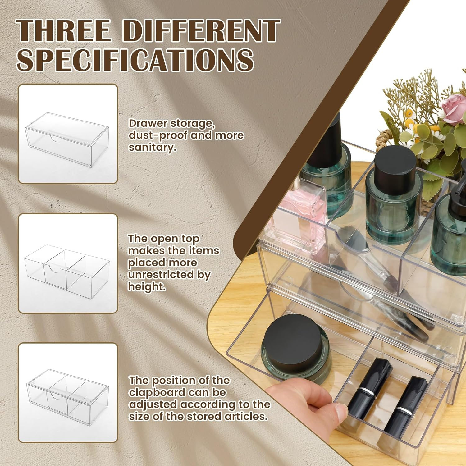 UKQRRTC 3 Pack Mirror Cabinet Organizer, anti Slip Medicine Cabinet Shelves, Clear Makeup Organizer, Sturdy Makeup Storage Holder for Bedroom image number 1