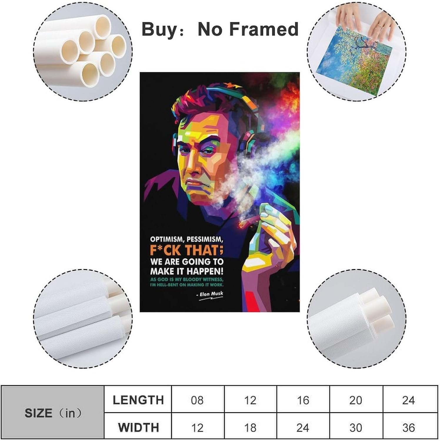 Elon Musk Poster Motivational Poster Canvas Painting Wall Art Picture Home Decor Print for Bedroom Living Room Dorm Study Bar Office 12X18Inch(30X45Cm)