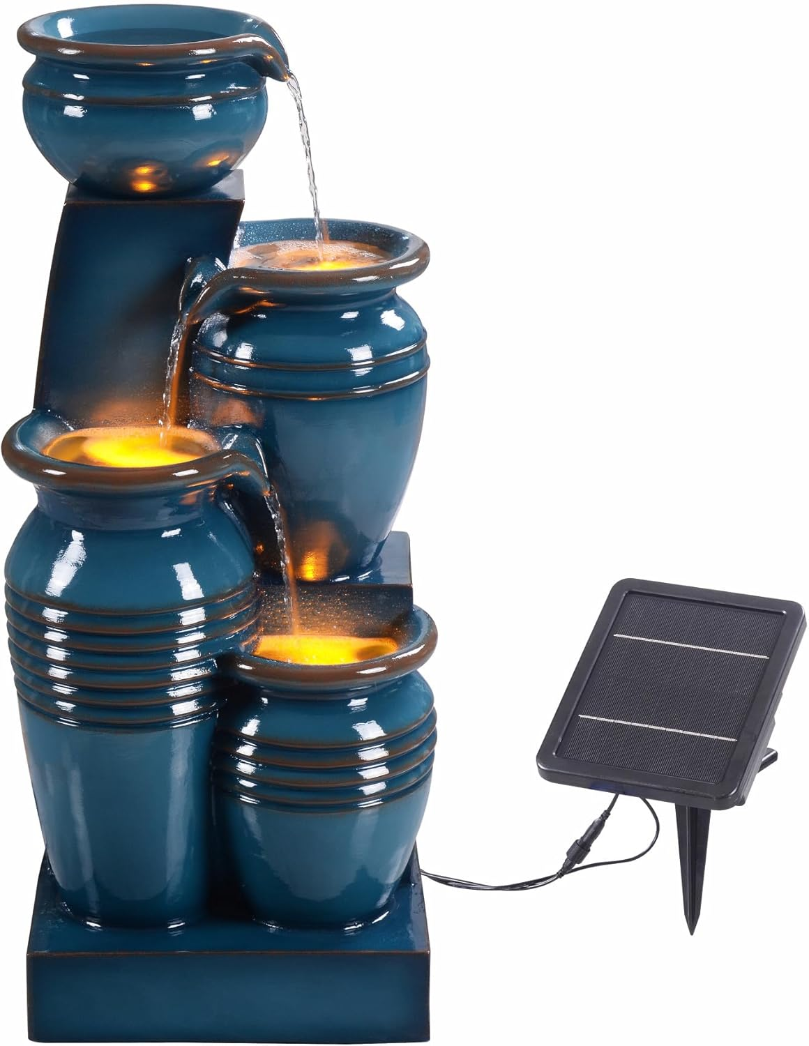 Teamson Home Solar Powered Outdoor 4 Tier Cascading Bowl Fountain 28.7In, Blue - Blue image number 2
