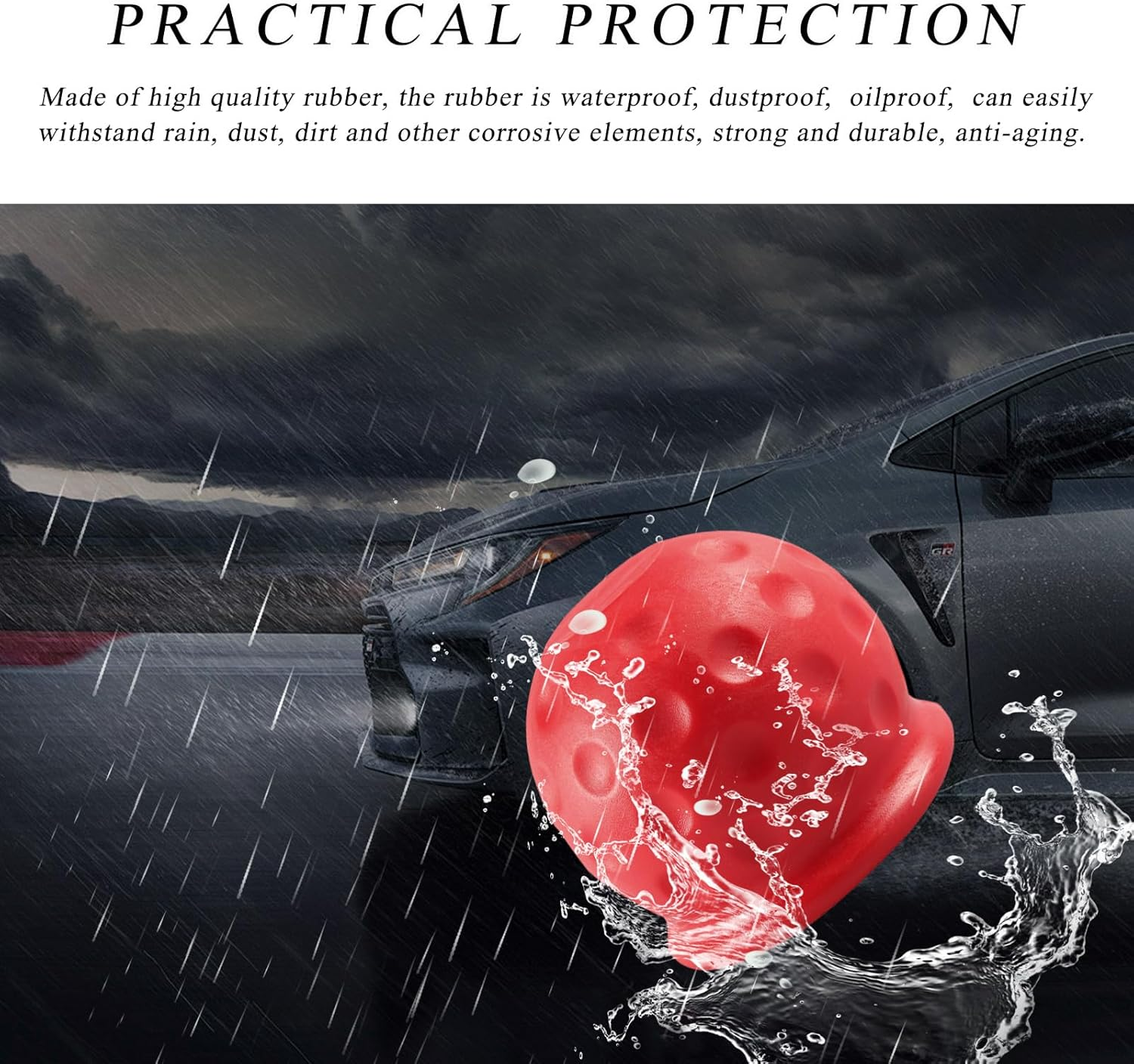 Povtii 4 PCS Trailer Ball Cover, 2-Inch Rustproof Rubber Car Towing Hitch Ball Protection Cap, Waterproof & Dustproof Tow Ball Sleeve for Truck RV, Replacement Car Accessories (Red) - Red image number 4