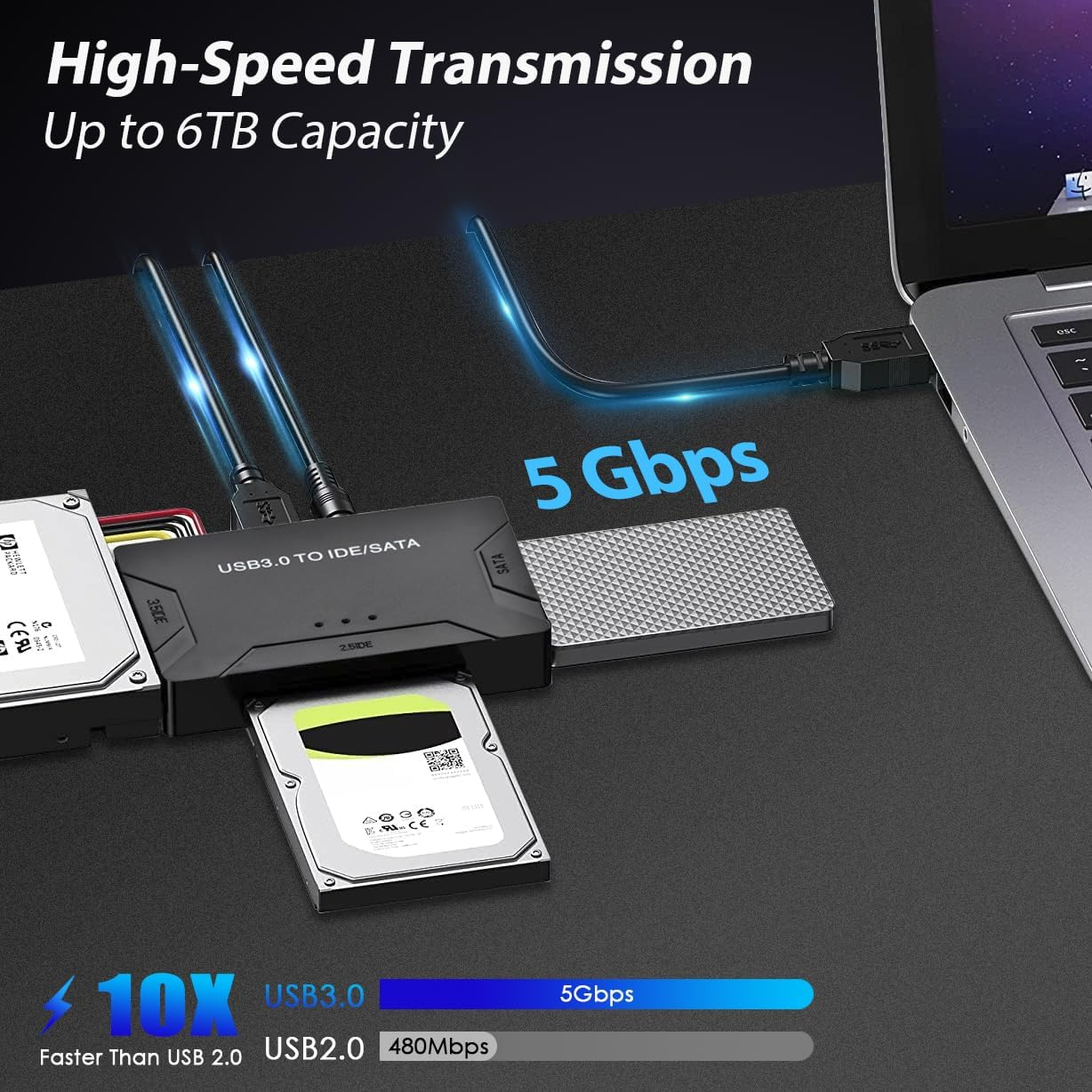 Amtake USB 3.0 to SATA IDE Hard Drive Reader, IDE to USB Adapter, External Hard Drive Converter for Universal 2.5/3.5 Inch HDD/SSD (With 12V 2A Power Supply) image number 6