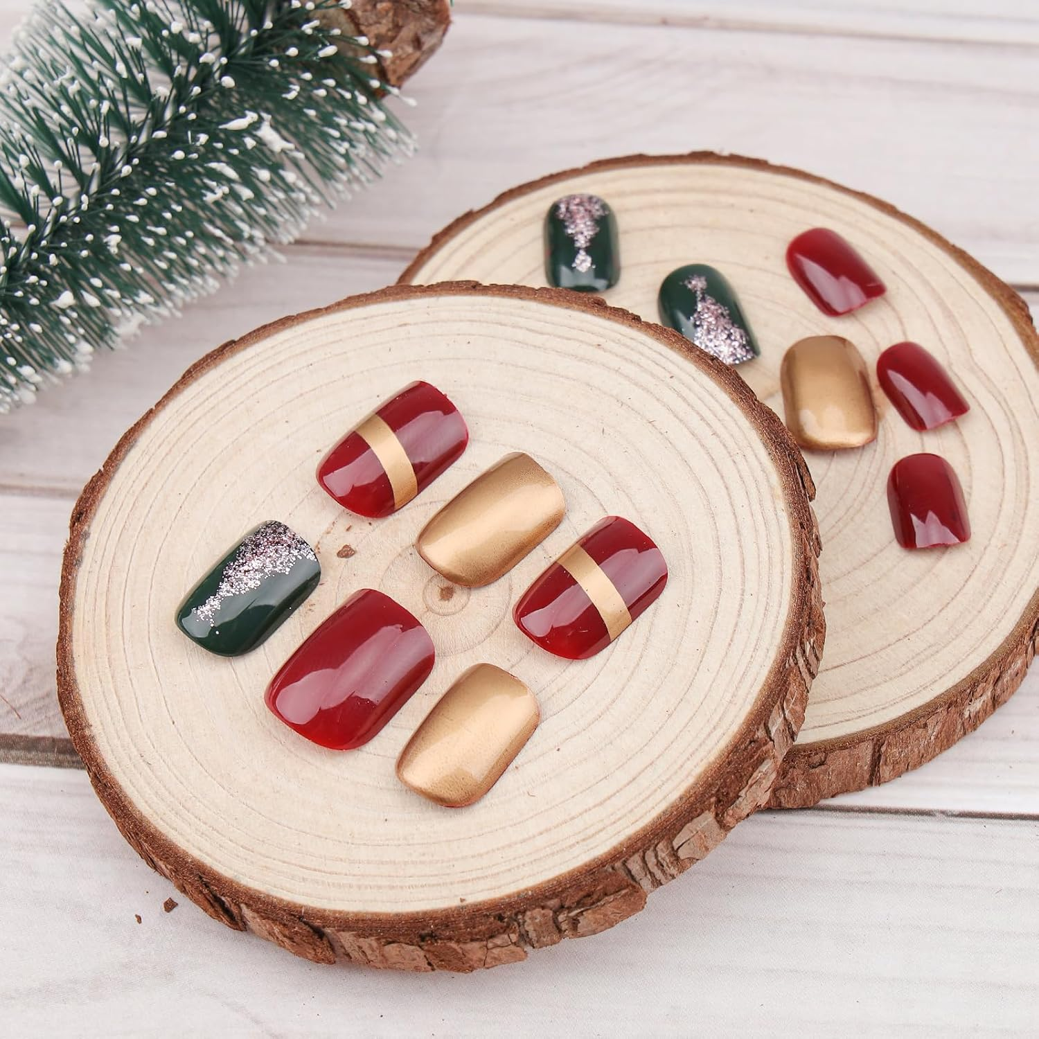 24Pcs Christmas Press on Nails Red French Oval Fake Nails Half Matte Manicure Nail Art Decoration DIY Holiday Party for Women Girls image number 3