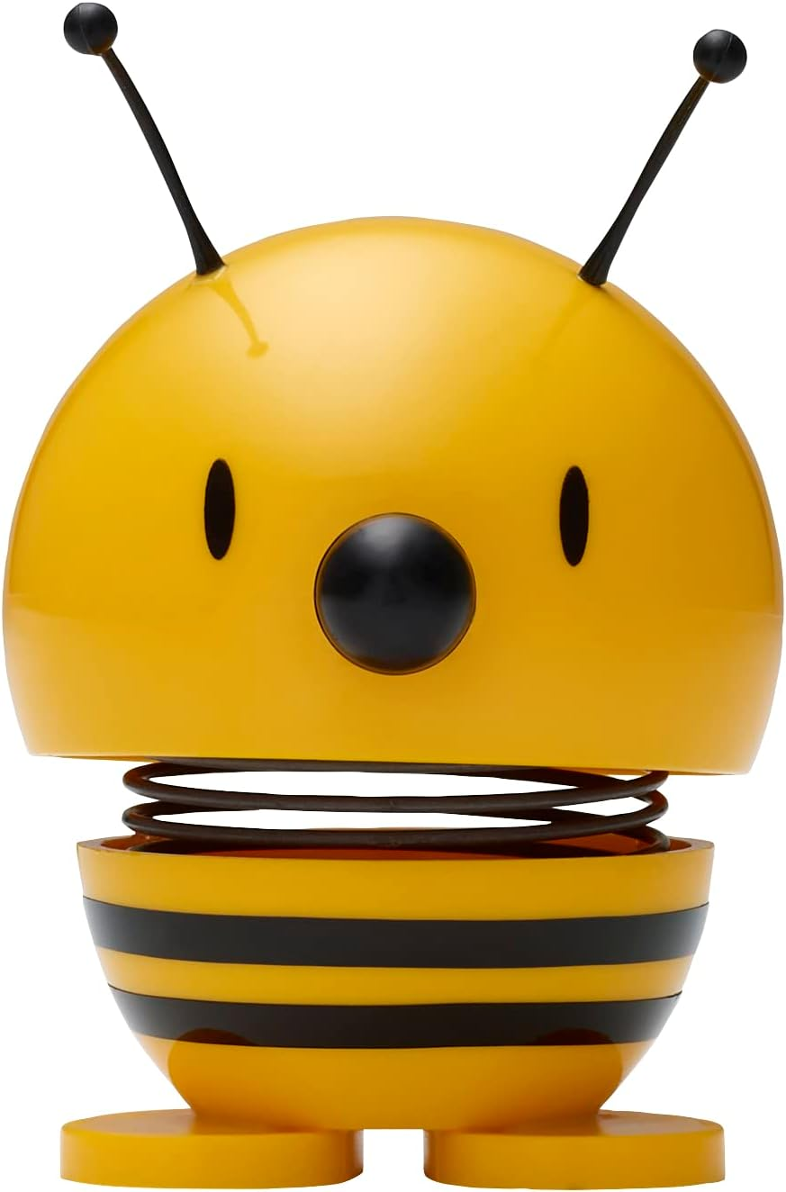 Hoptimist Bumble Bee, Yellow, Home Decor Ornament - Danish Design, Plastic W/Metal Spring, Small - Creates Cheerful Movement