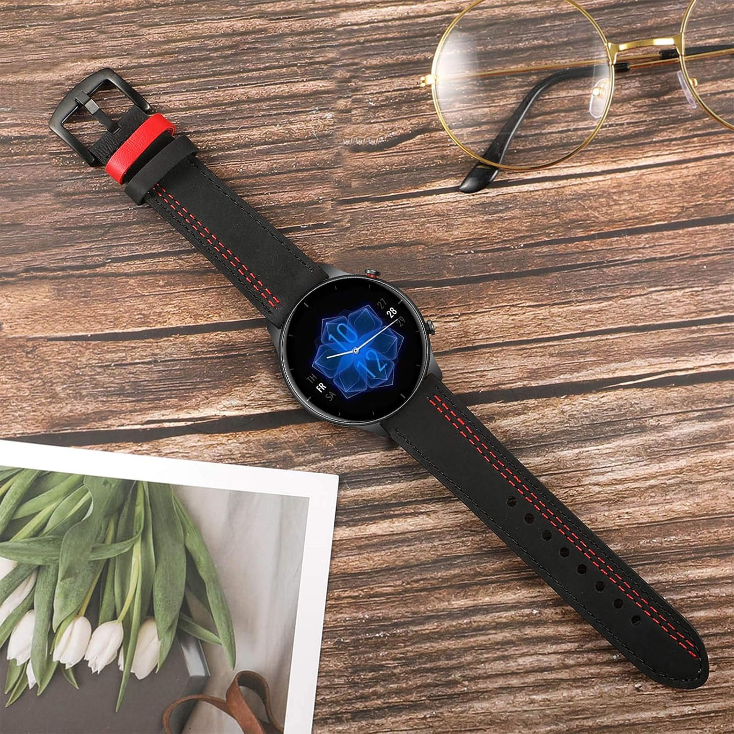 Trumirr Replacement for Amazfit Balance/Amazfit Bip 5/Amazfit GTR 4/GTR 2E Leather Strap, 22 Mm Double Colour Genuine Leather Watch Strap Sports Replacement Strap for Amazfit GTR 2E/Gtr 47 Mm/Amazfit