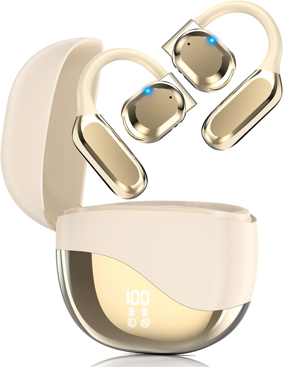 AI Translation Earbuds Real Time - Translator Earbuds for 144 Languages, Open-Ear Design, LED Display 3-In-1 Translation Headphones, Aud&iacute;fonos Traductores, Perfect for Travel & Business (Ivory) image number 2