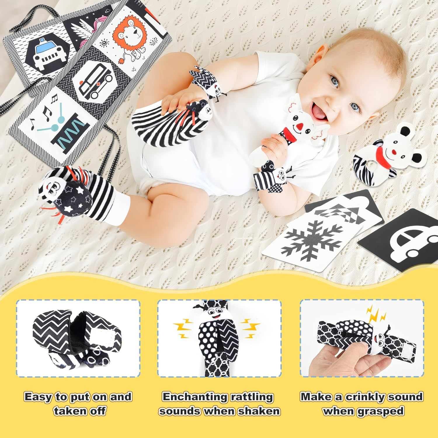 Black & White High Contrast Baby Toys - 0-3 Months Montessori Sensory Soft Book for Newborns, Boys & Girls image number 2