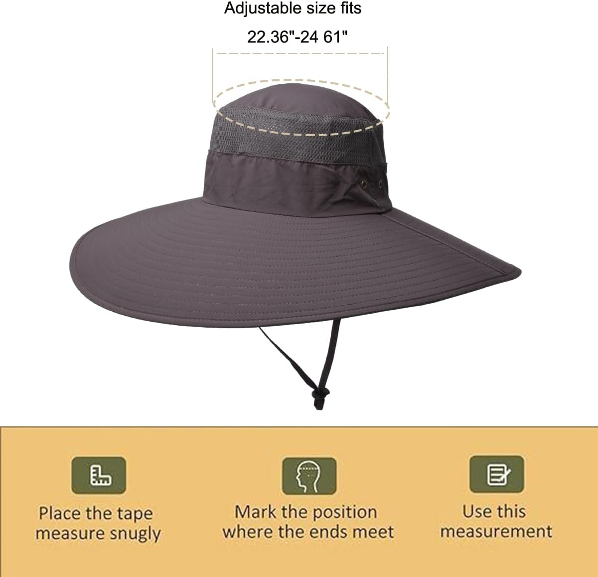 Leotruny Super Wide Brim Bucket Hat UPF50+ Waterproof Sun Hat for Fishing Hiking Camping - C01-Light Grey image number 6