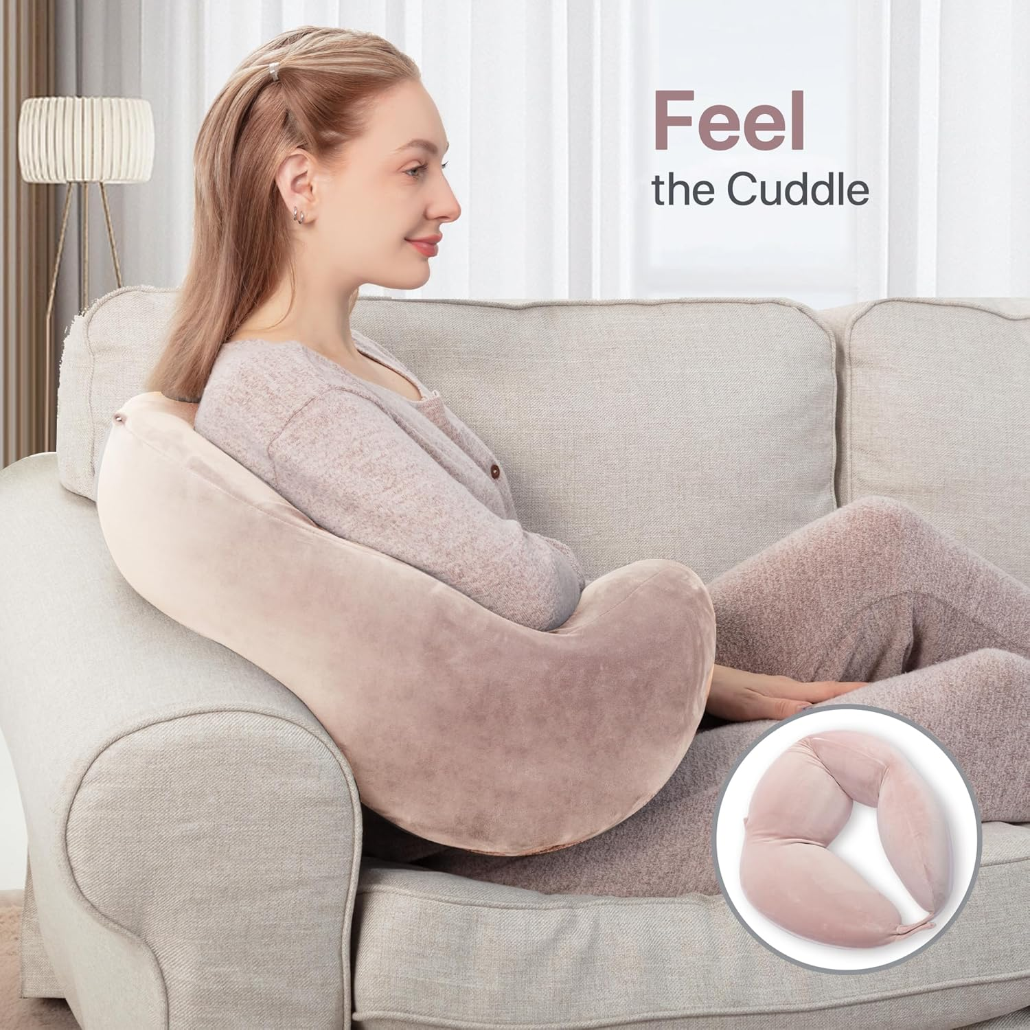 Texstead Pea Body Pillow for Side Sleepers, Hugpillow Cuddle Pillows for Adults,Memory Foam Hug Pillow 109X43Cm Pink - Grey image number 2