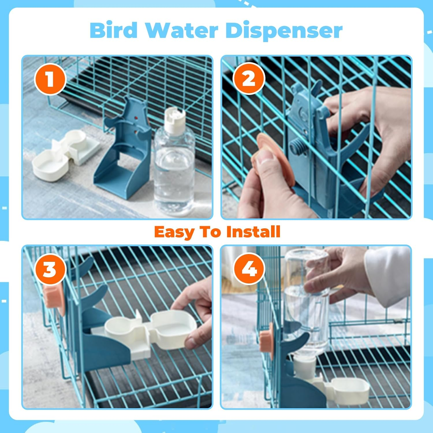 SUSOO Bird Feeder and Water Dispenser Set, Leak-Proof Acrylic Automatic Seed Feeding Container, Hydration Drinker for Parrot, Parakeets,Budgies, Cockatiels,Canaries,And Lovebirds Cage Accessories image number 6