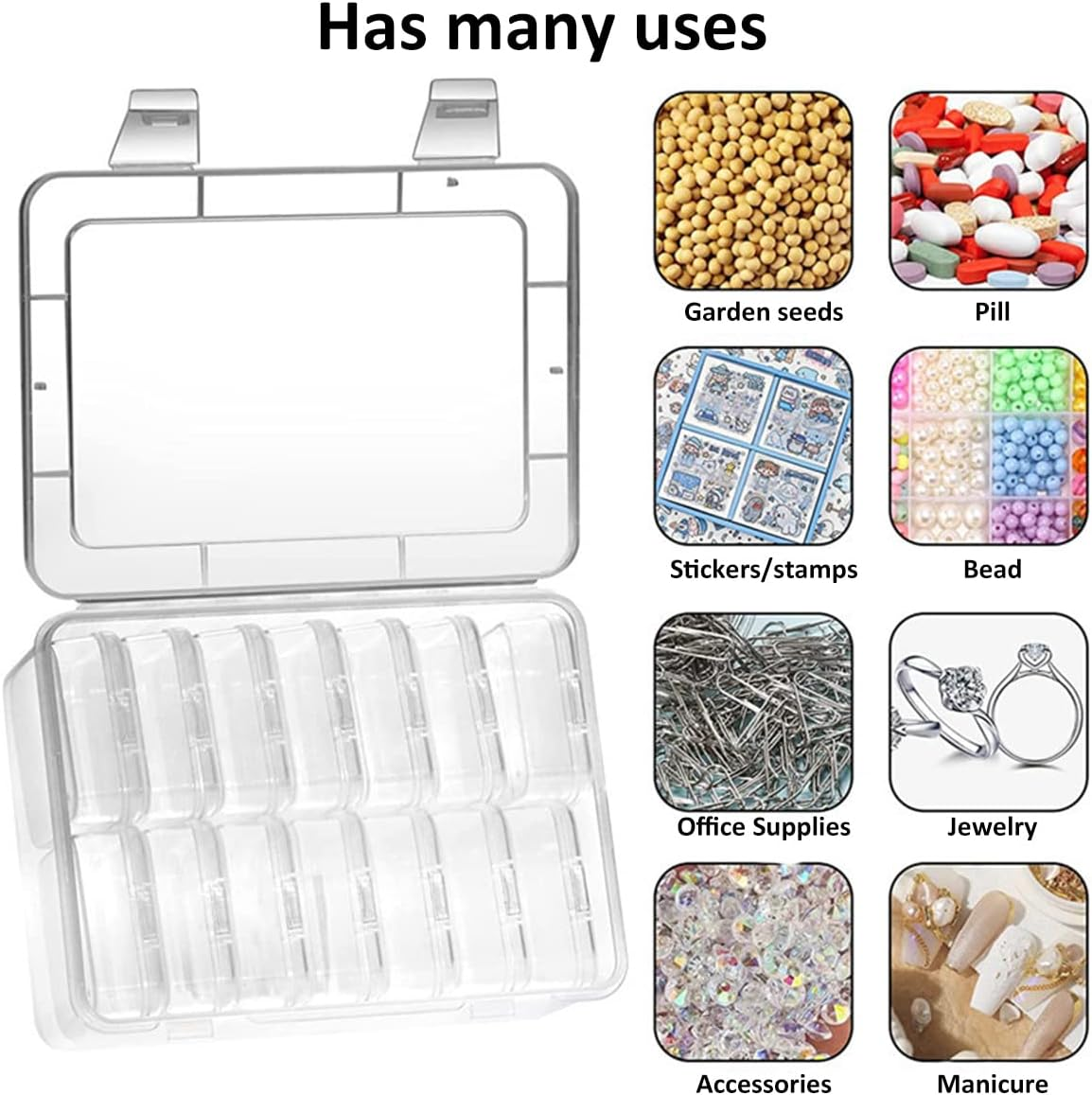 Fulasun 1 Pack 12 Small Bead Organizers, Storage Containers, Mini Plastic Cases Reusable Transparent Boxes with Hinged Lid for of Items Crafts image number 4