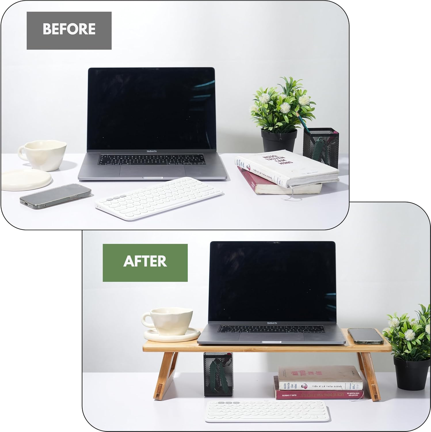 Monitor Stand, Monitor Riser with Storage for Computer Desk, Desktop Organizer Stand for Computer, Laptop, Printer, Bamboo (Medium 60 Cm) image number 6